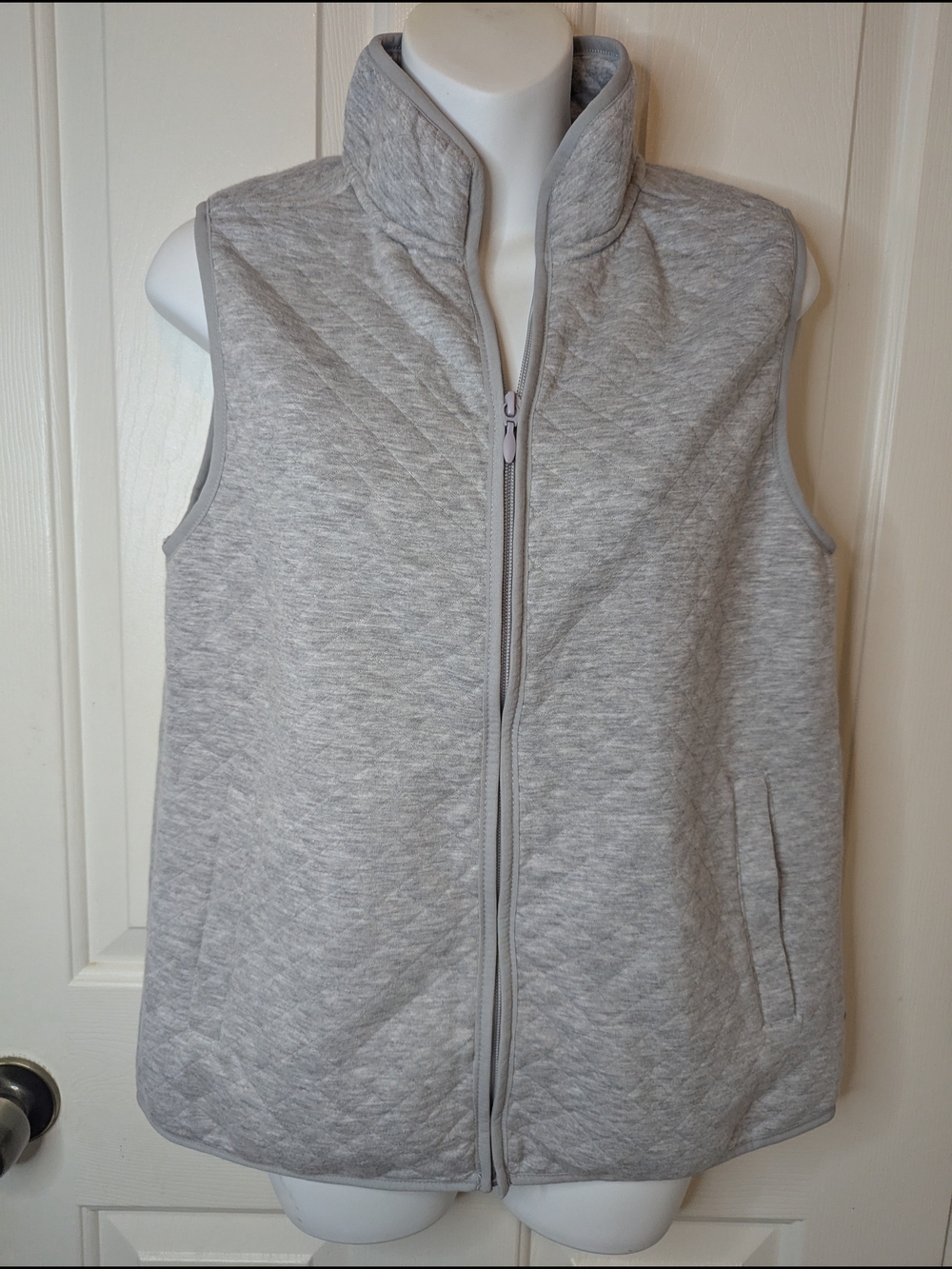 Lands' End Women's Quilted Full-Zip Vest Grey Heather Size Small S